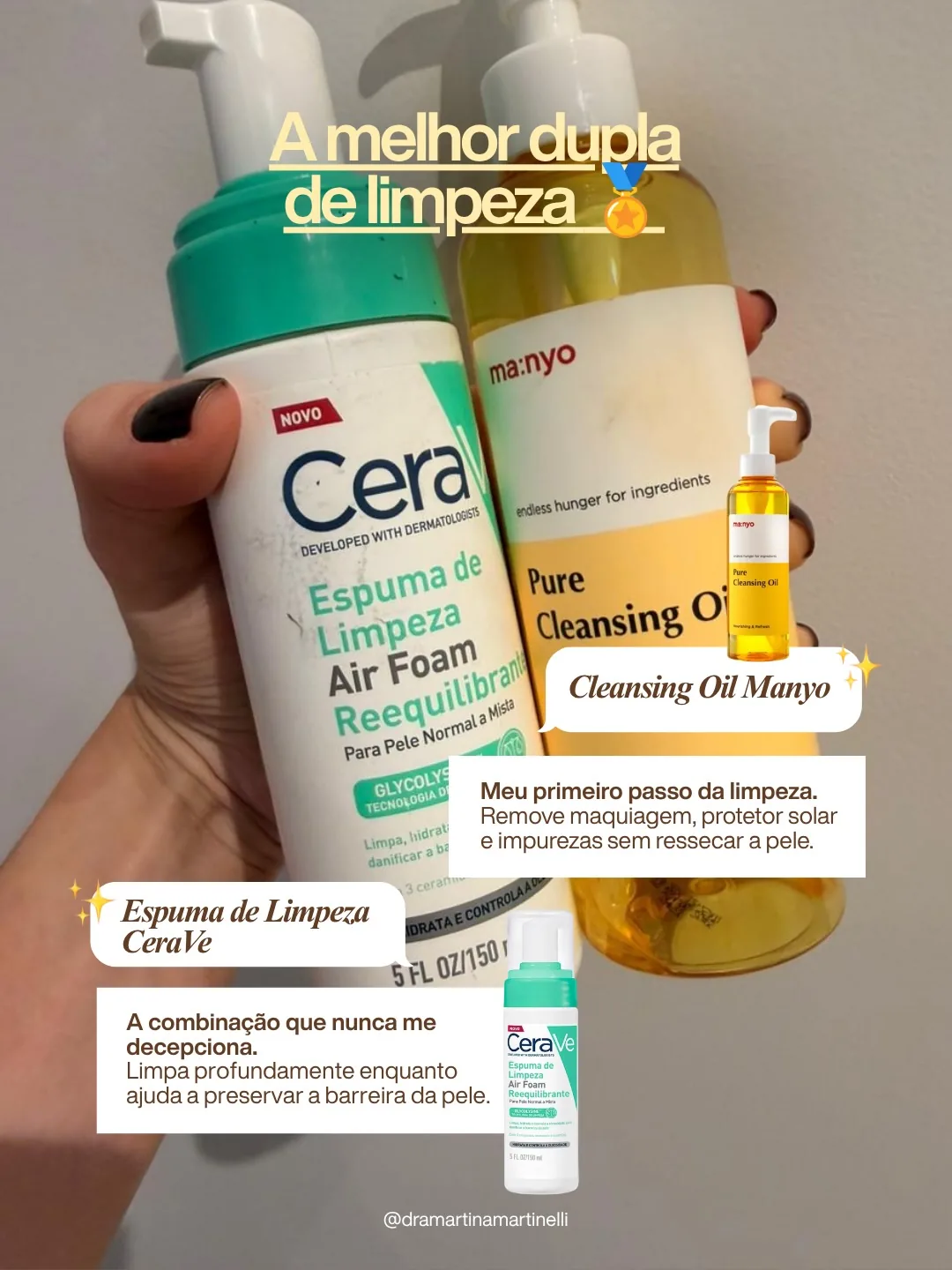Dois produtos de limpeza na mão da médica — 'a melhor dupla de limpeza', do acervo de obsessões dela